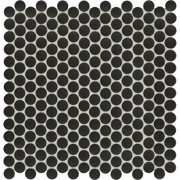 Penny Round Nero 12.32 In. X 11.38 In. X 6Mm Porcelain Mesh-Mounted Mosaic Tile, 15PK